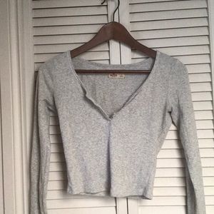 Light Grey Hollister ButtonUp Crop
